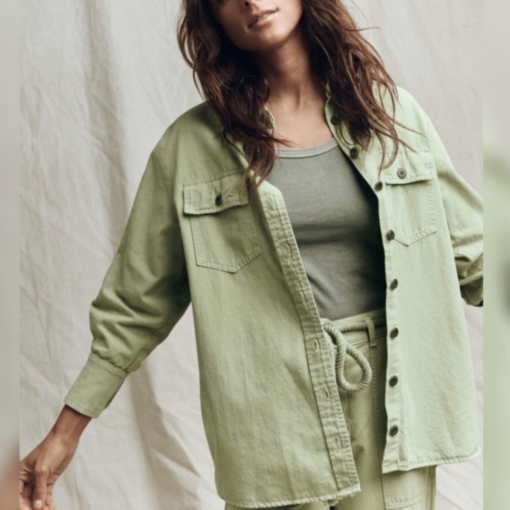 THE GREAT. Light Green Button Down Shirt